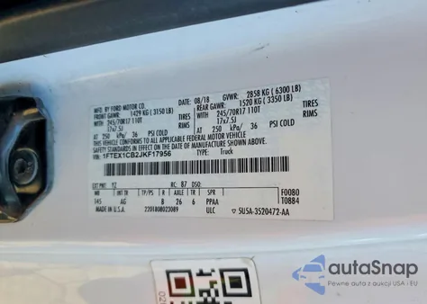 2018 Ford F150 Super Cab z USA, uszkodzony, nr VIN 1FTEX1CB2JKF17956